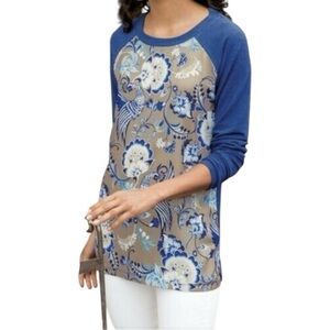 Soft‎ Surroundings Women’s Peacock Mixed Media Knit Top  Sz L